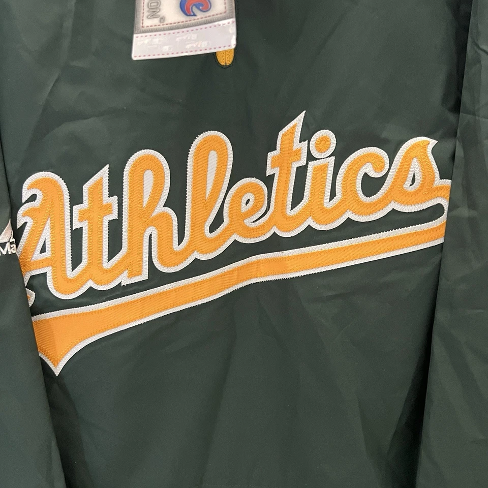 *** NUEVO CON ETIQUETAS *** Cortavientos Majestic Oakland A's Verde/Amarillo 1/4 Cremallera Juvenil Talla L Foto 2 de 4