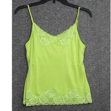 Metro Style Womens Green Cami Tank Lace Detail Built In Bra Size Small