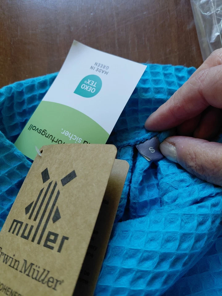 Unisex Kimono Bade-/Morgenmantel Baumwolle Waffelpiqué Türkis S.von Erwin Müller - Bild 2 von 4