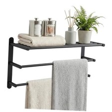Bathroom Towel Rack Wall Mounted: 24 Inch Towel Rack with Double Matte Black