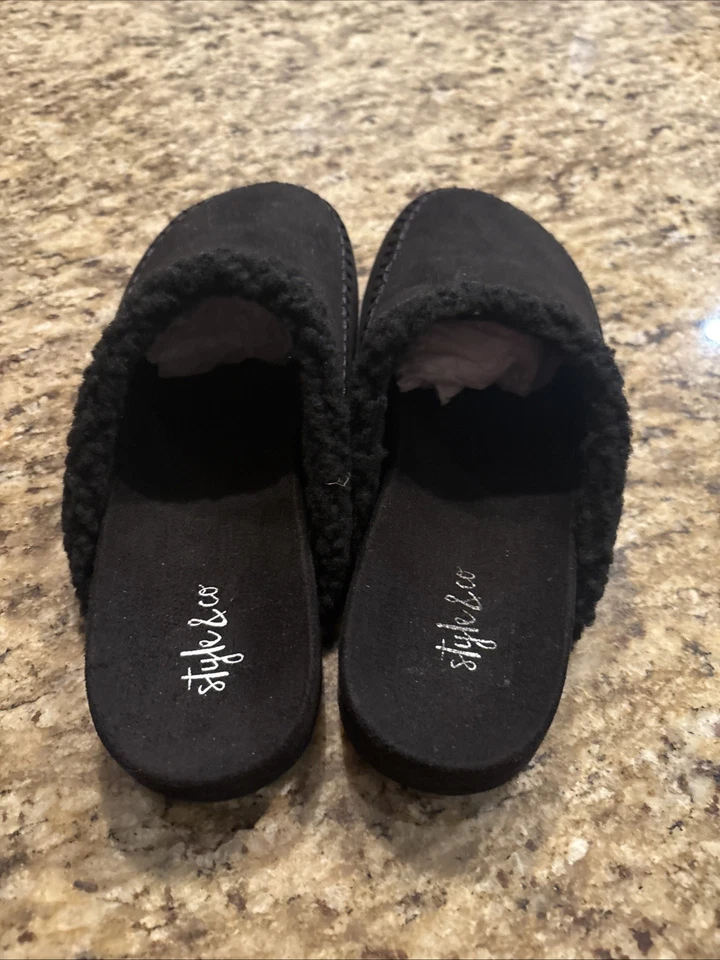 Style & Co Women's Black  Size 6 Brooklynn Microsuede Mock Toe Slide Slippers - Image 3 of 4