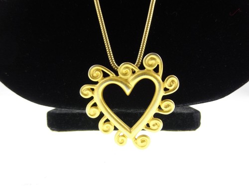36" Long Anne Klein Modernist Heart Pendant Necklace Goldtone On Chain - Picture 3 of 6