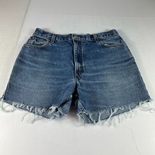 Y2K Levi's Jean Shorts Men Measured 32 Blue Whiskers Cut Off Cotton Denim Jorts
