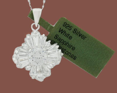 LAB CREATED WEISSER SAPHIR 2,56 kt ANHÄNGER HALSKETTE 0,925 Sterlingsilber - Neu mit Etikett