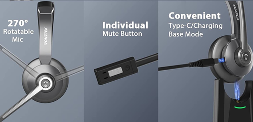 Vonztek Bluetooth Headset with Microphone Noise Canceling & Mute, Wireless Heads - Picture 2 of 5