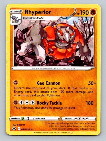 2022 Pokemon Card Lost Origin Rhyperior 91/196
