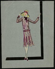 Mode. summer dress. Gouache. circa 1925. Art Deco.
