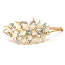 New cream Crystal Rhinestone gold tone metal big Flower design Headband #1212