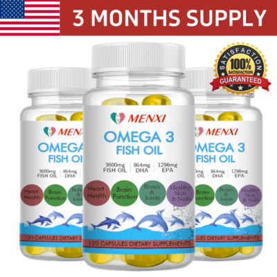3x Strength Omega 3 Fish Oil 360 Softgels 3600mg EPA & DHA Highest Potency