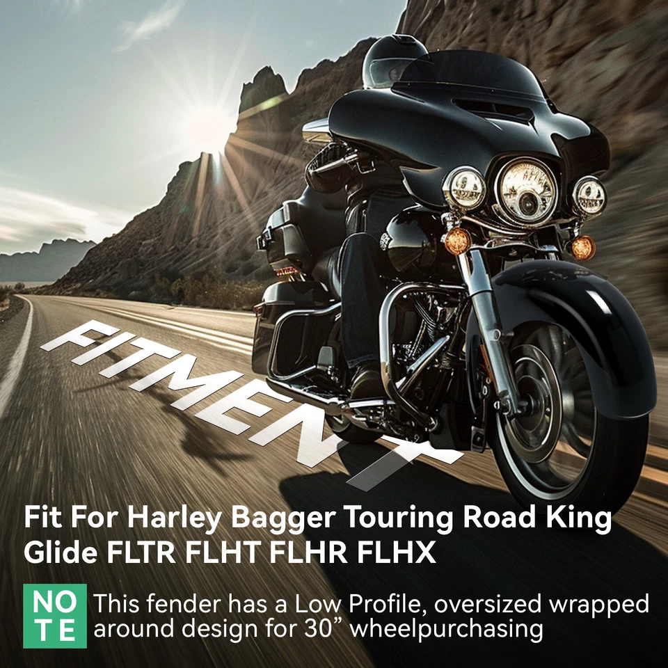 Guardabarros delantero personalizado envolvente de rueda de 30" para Harley Davidson Touring Road King Bagger Foto 3 de 4