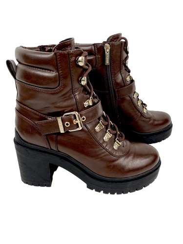 GUESS Size 6 Women's Brown Canaly Combat Boots Lug Sole Block Heel - Picture 4 of 11