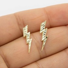 1.9cm Taglio Diamante Fulmine Bullone Orecchini a Lobo Vero Solid 10K Oro Giallo