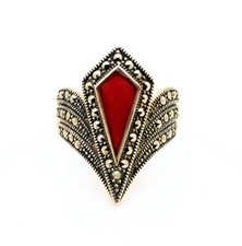 Sterling Silver Carnelian Marcasite Women's Ring