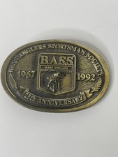 Bass Anglers Sportsman Society Brass Belt Buckle 25th Anniversary 1967-1992 VTG