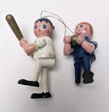 Vintage Wooden Baseball Football Ornaments Hand Painted