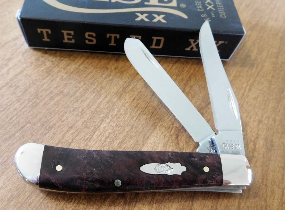 CASE XX New 64062 Brown Maple Burl Wood Handle 2 Blade Mini