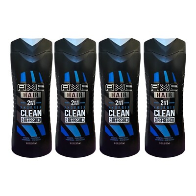4 Pack Axe Hair Phoenix 2 in 1 Shampoo + Conditioner 16 oz Clean