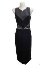 Theia Couture black sleeveless cocktail a-line dress size 12 floral applique NEW