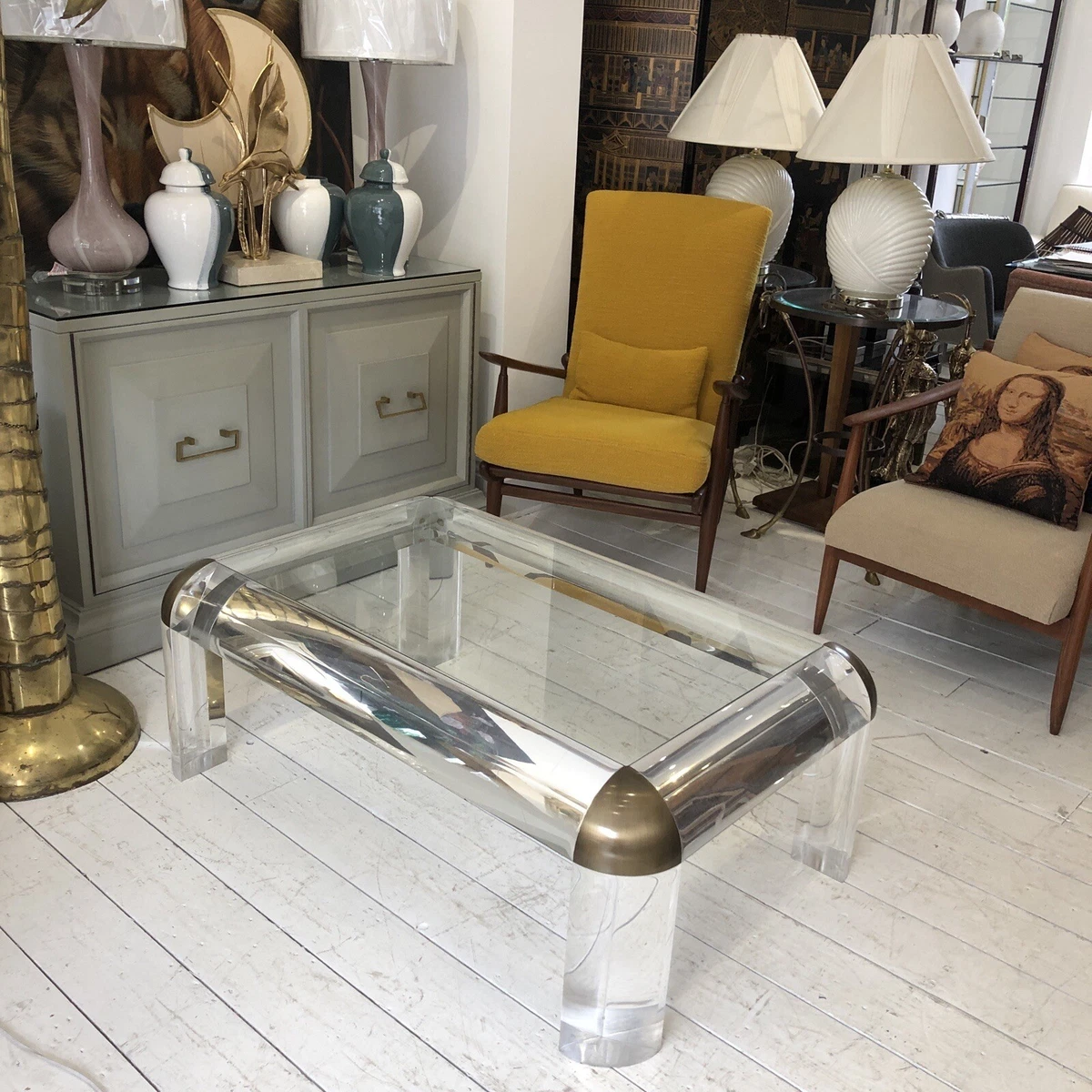Lucite and brass coffee table online