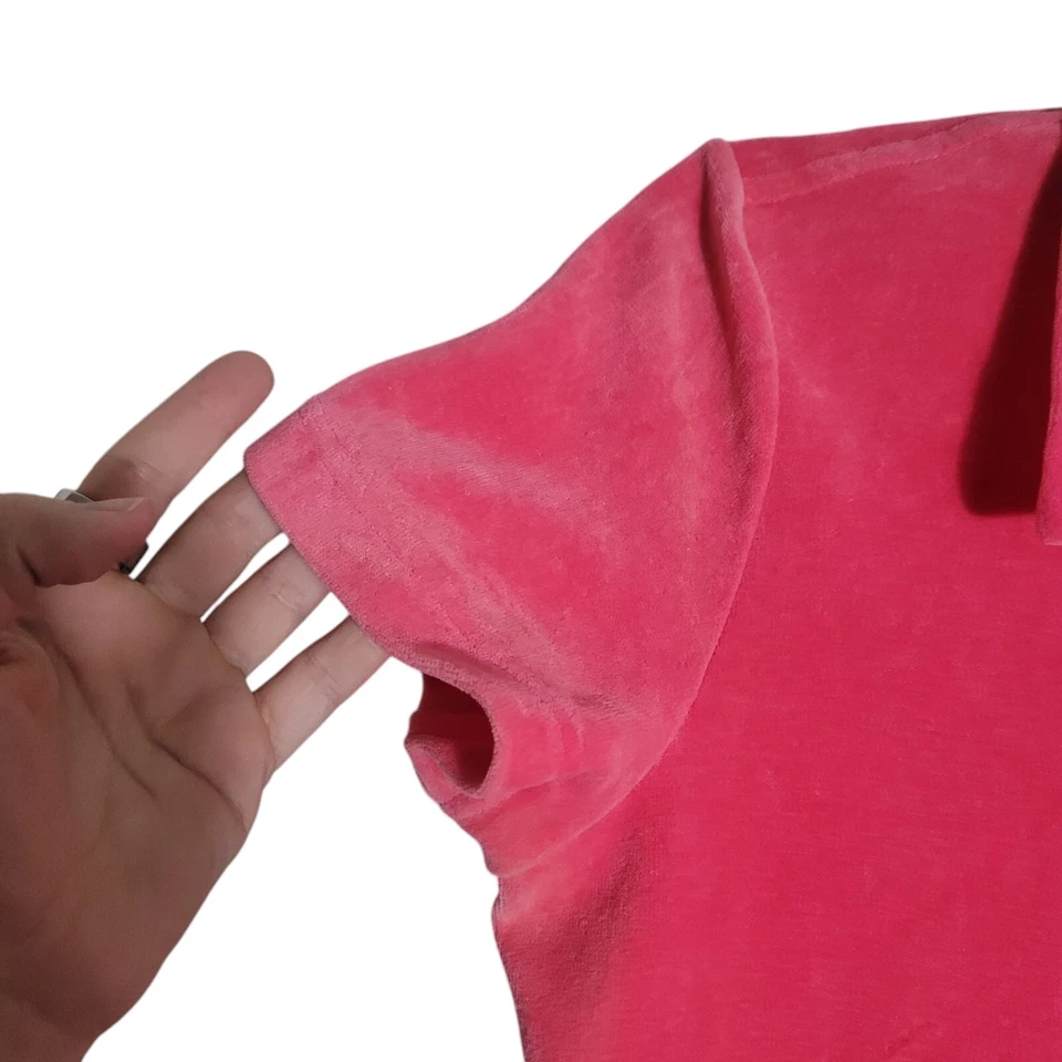 Camiseta polo bebé de terciopelo Lacoste para mujer talla 42 EE. UU. 10 rosa intenso Y2K vintage preppy Foto 3 de 4