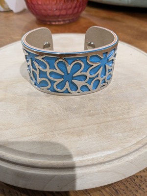 Designer Inspired Floral Pattern Cuff Bangle in Stainless Steel