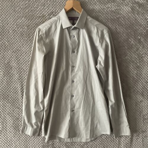 NEXT HERREN SHIRTS GRÖSSE UK 16 ZOLL KNOPF GRAU SCHMALE PASSFORM LANGARM KRAGEN