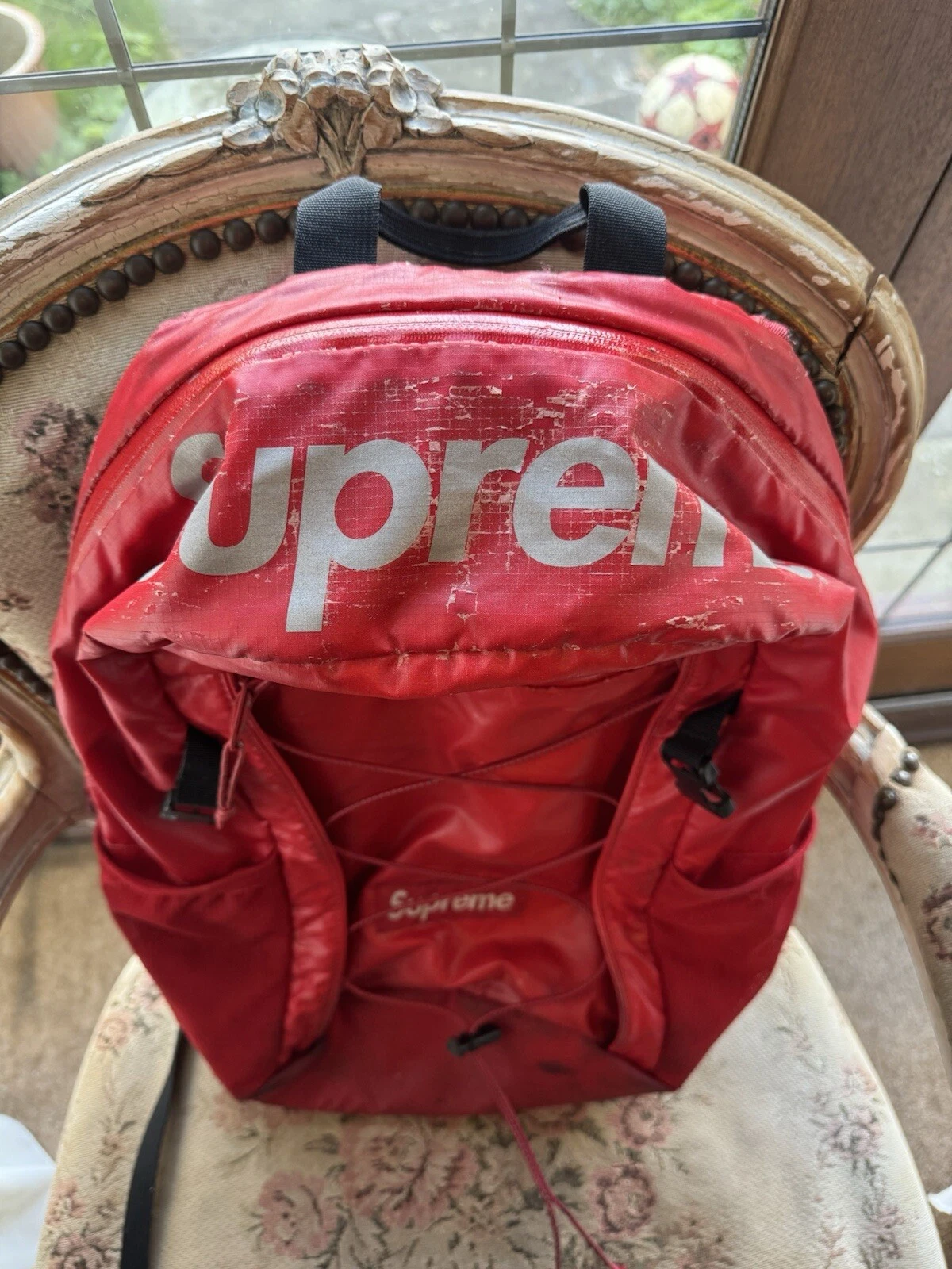 FW17 Supreme Red Backpack Boîte Tissu Cordura Logo Reflet (0630 Original)