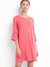 GAP Women Pink Softspun Knit Bell Sleeve Scoop Neck Back Seam Pullover Dress XS