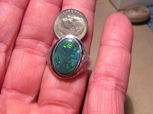 Large Men's Black Opal Ring -- 13 grams of solid 14k Yellow Gold - Picture 6 of 13