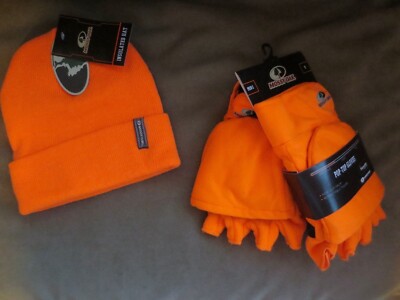 NEW Men Medium MOSSY OAK Insulated Gloves Pop Top Mittens Blaze Orange & Hat Set
