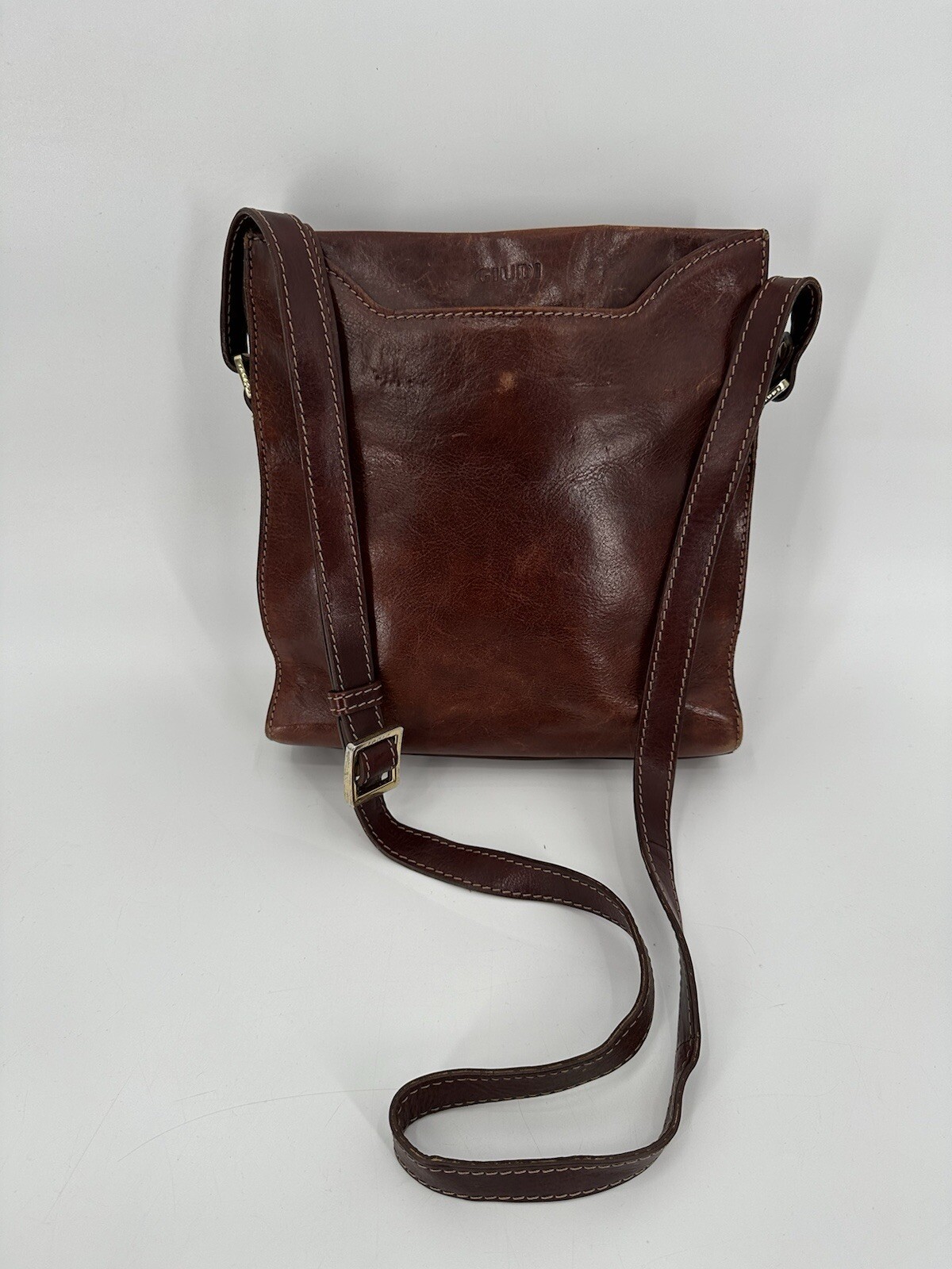 Vintage Giudi Italian Bag Brown Leather Bucket Crossbody Boho Rustic