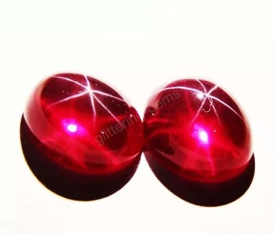 Natural Star Ruby Cabochon Pair Extremely 17 Ct Certified 6 Rays Loose Gems 5MSF