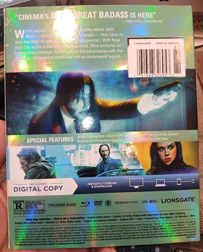 JOHN WICK BLU RAY + DVD 2 DISC SET WALMART EXCLUSIVE with SLIPCOVER - Picture 2 of 3