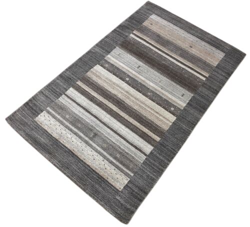Gabbeh Gray Fine Oriental Viscous Wool Hand Woven Carpet approx. 95x160 CM-