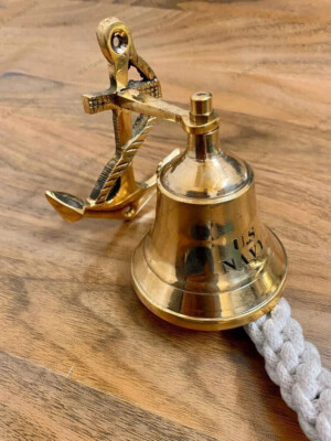 4 Zoll handgefertigte US Navy Anker Schiff Glocke Wandmontage Messing maritim...