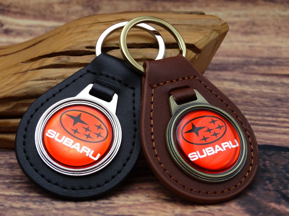 NEW RARE VINTAGE RED SUBARU CAR Leather Key Chain Ring Fob HOLDER