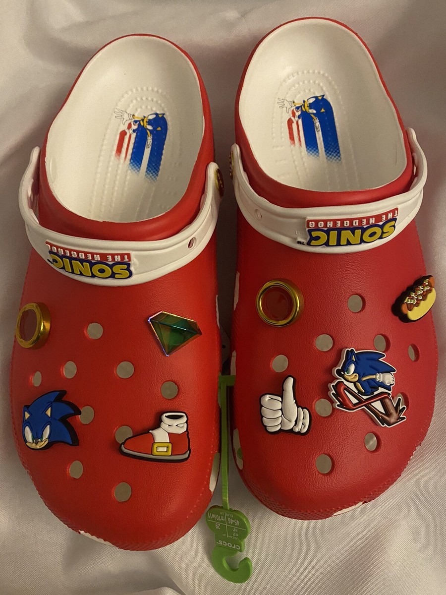 Crocs x Sonic The Hedgehog Classic Clog Sega Jibbitz Charms Mens Sz 11 Red  NEW