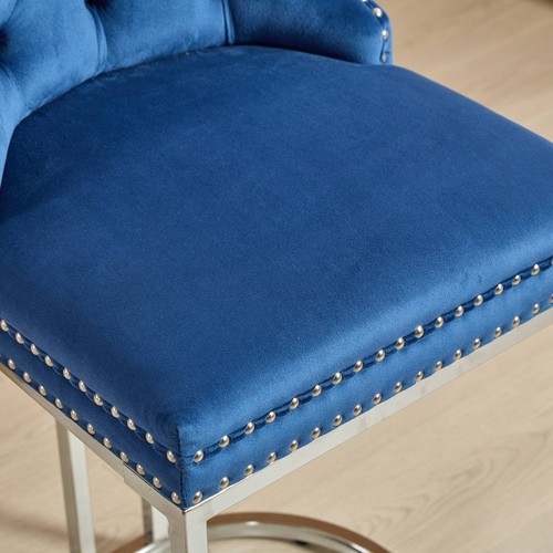 Set of 2 25" Counter Height Bar Stools Velvet Button Barstools Metel Legs Blue - Picture 6 of 12