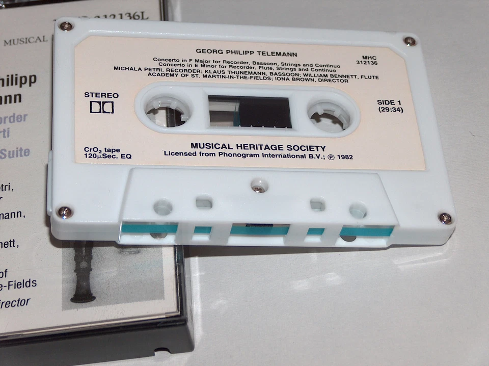 1982 Georg Philipp Telemann Two Recorder Concerti Recorder Suite Cassette Tape - Image 3 of 4