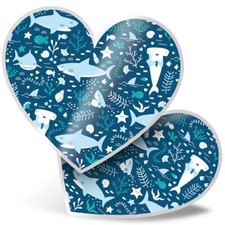 2 x Heart Stickers 15 cm - Underwater Shark Star Fish Ocean #15637