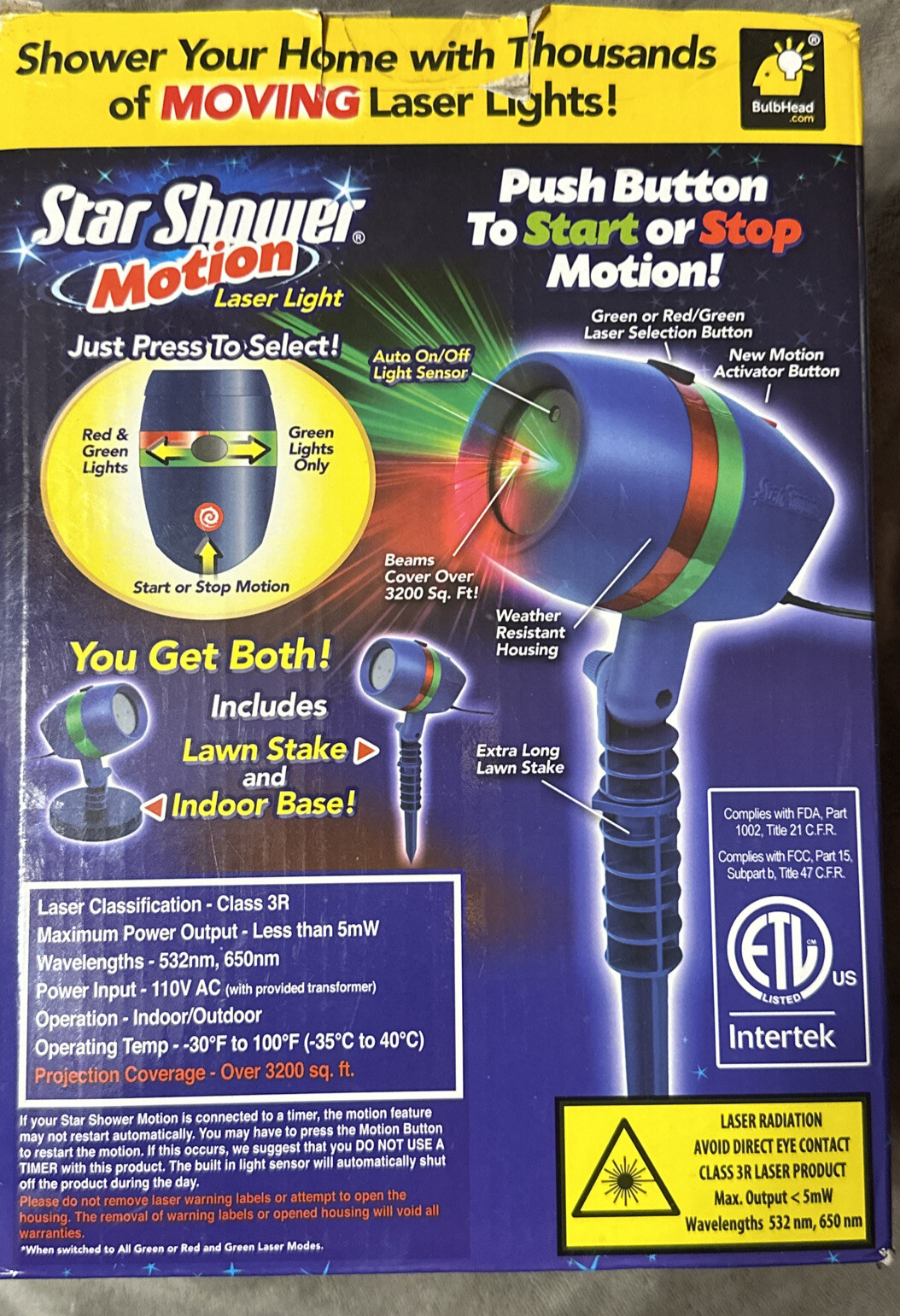 Bulb Head Star Shower Motion Thousands of Moving Laser Christmas Lights