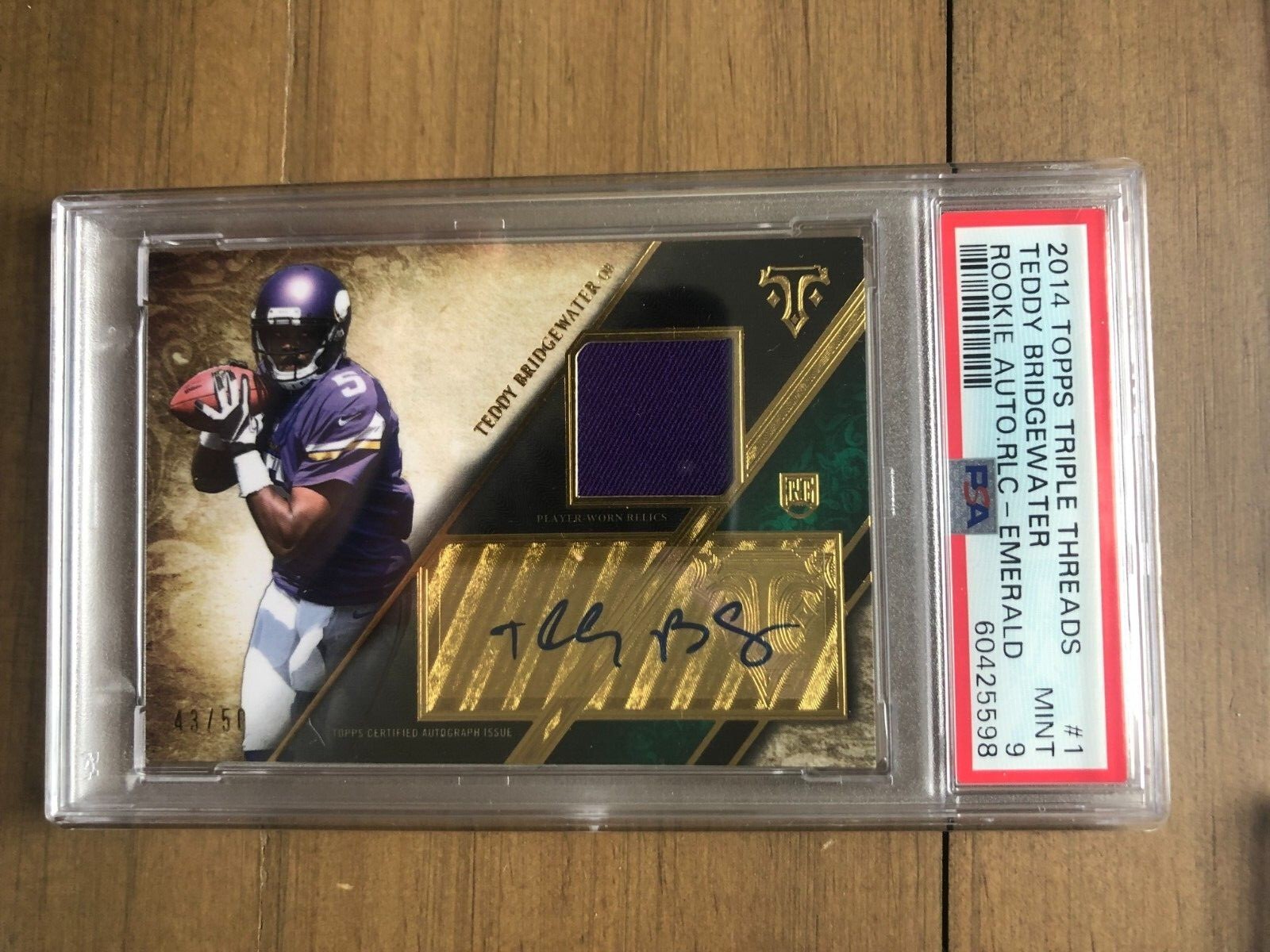 Teddy Bridgewater Topps Triple Threads Rookie Autograph Relic #1 Emerald