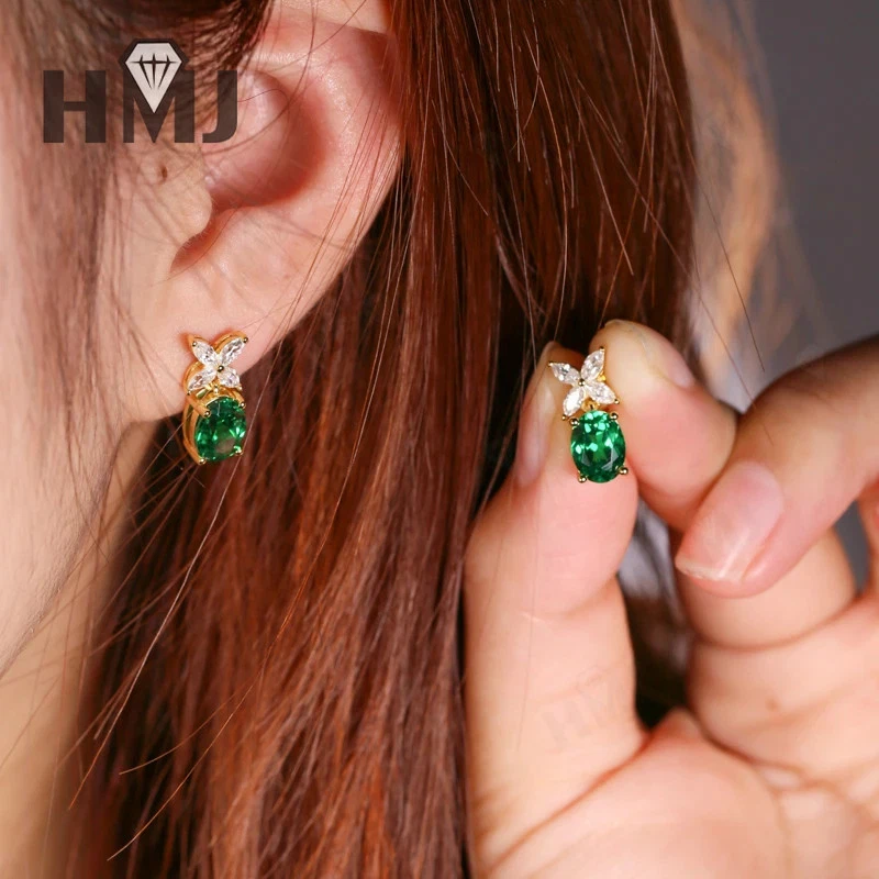 Oval Cut Moissanite&Lab Grown Ruby Sapphire Emerald Studs Earrings S925 Silver - Image 2 of 4