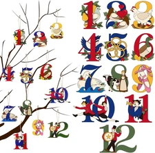 Thyle 12 Pcs Twelve Days of Christmas Ornament Set Wooden Christmas Tree Decorat