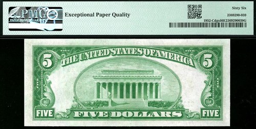 1928B $5 Philadelphia Federal Reserve Note FRN • 1952-C • PMG 66 EPQ - Picture 2 of 2