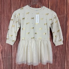 Janie and Jack Dress Gold Unicorn Star Tulle Long Sleeve Party Casual Size 5 NWT