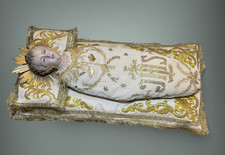 Bambino Gesù infasciato Bambinello Napoletano Argilla Occhi Vetro 50x25cm