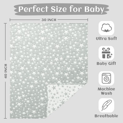 NTBAY 3-lagige Baby Musselin Baumwolldecke Wende Thermo Kinderbett Bettüberwurf grau