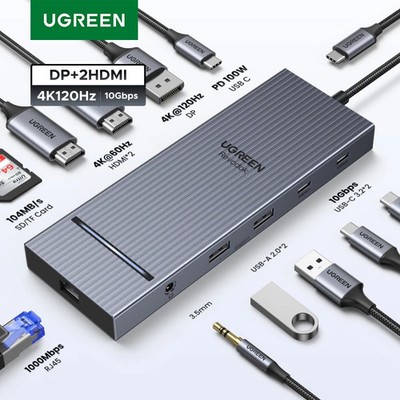 UGREEN 12-in-1 USB HUB Type-C to 2HDMI 4K120Hz DP USB3.2 10Gbps SD/TF