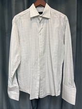 Canali Shirt, EU43-17, White w/small squares, French Cuff,